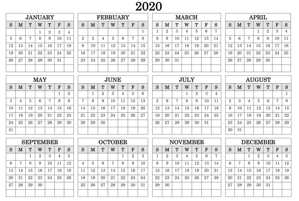 2020 monthly calendar templates all 12 months calendar