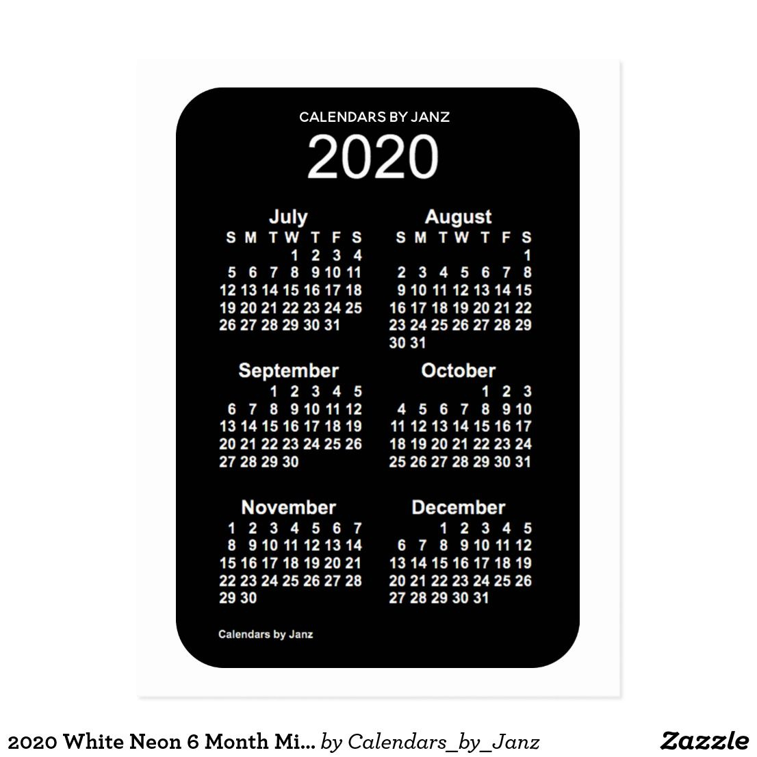 2020 White Neon 6 Month Mini Calendarjanz Postcard