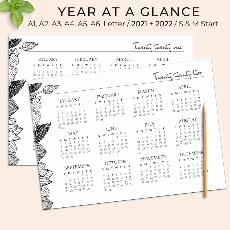 2021 2022 Year At A Glance Yearly Wall Calendar Printable