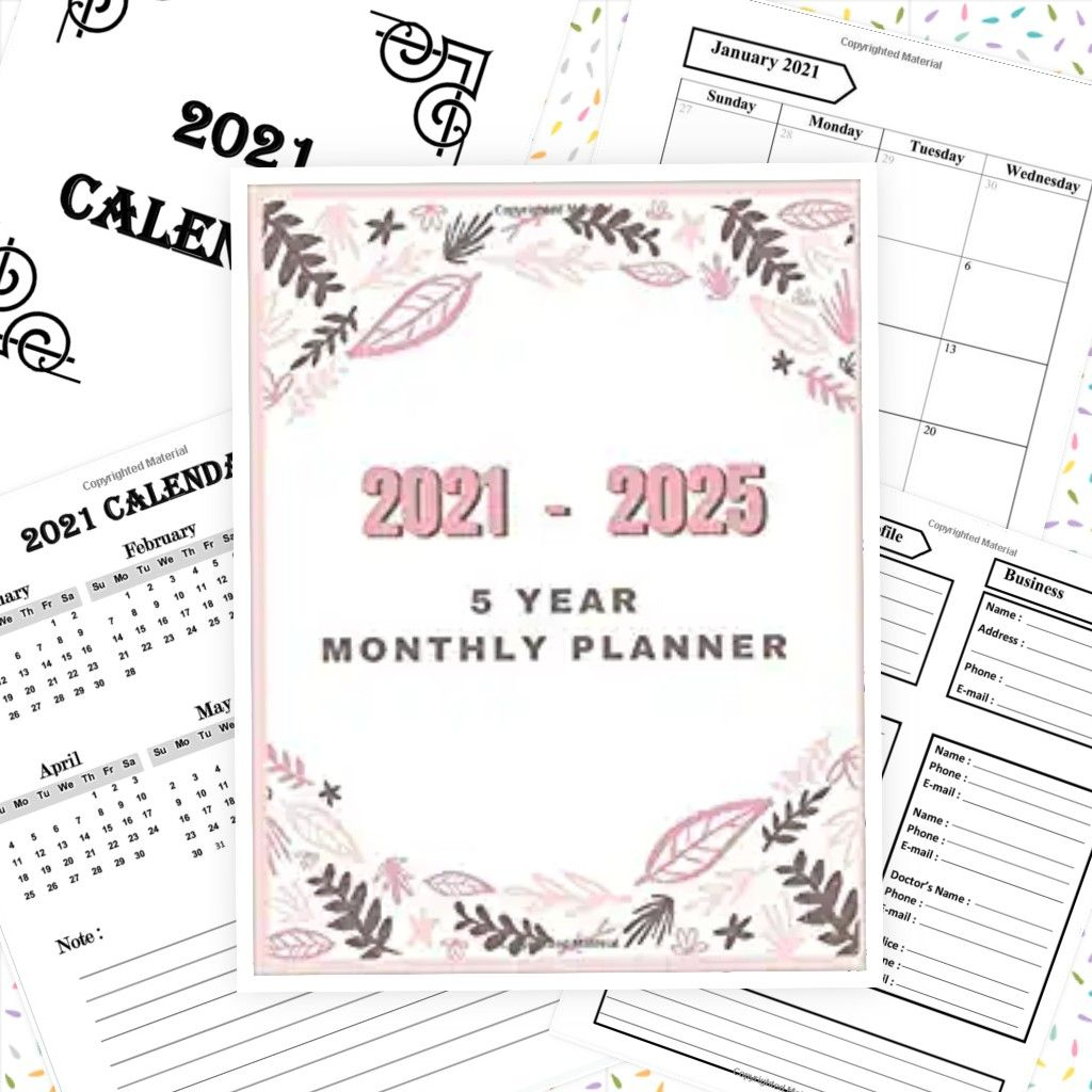 2021 2025 5 year monthly planner schedule organization