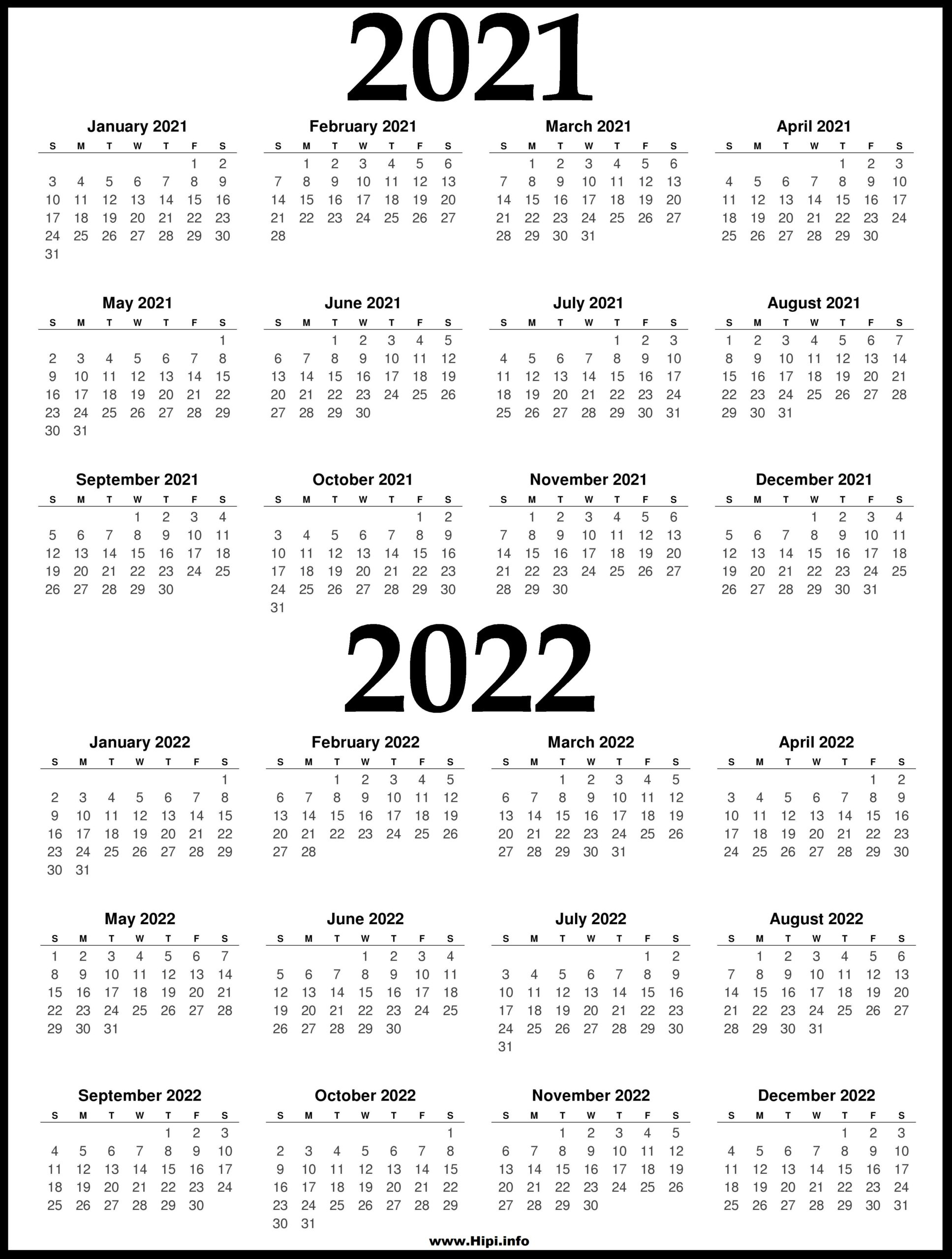 2021 and 2022 printable calendar 2 year calendar hipi