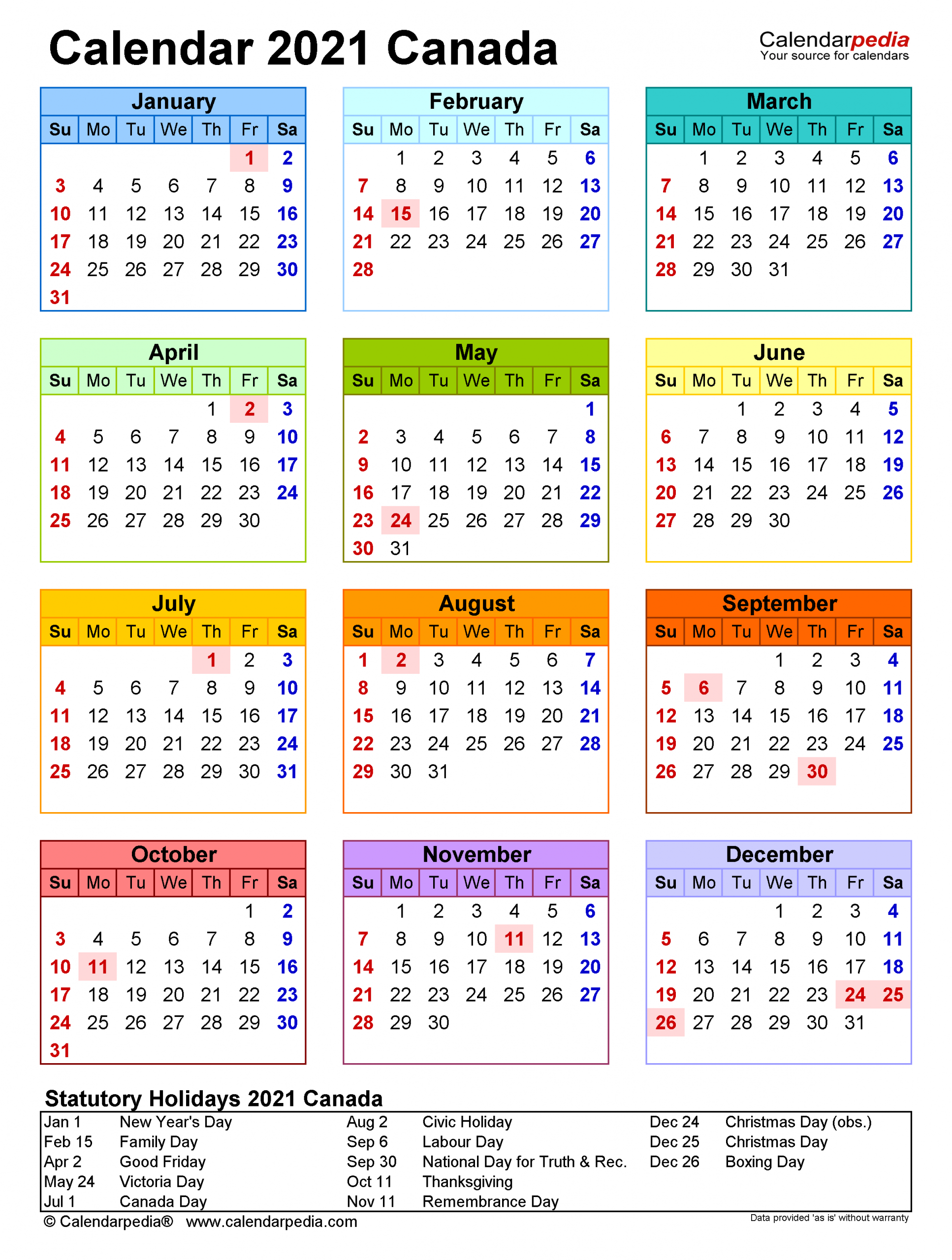 2021 Calendar British Columbia 2021 Calendar