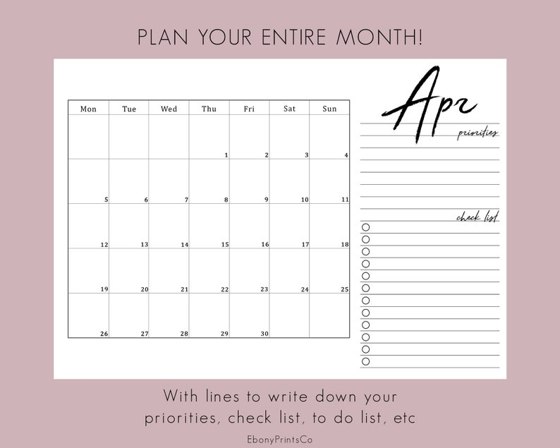 2021 monthly calendar horizontal 12 months planner etsy