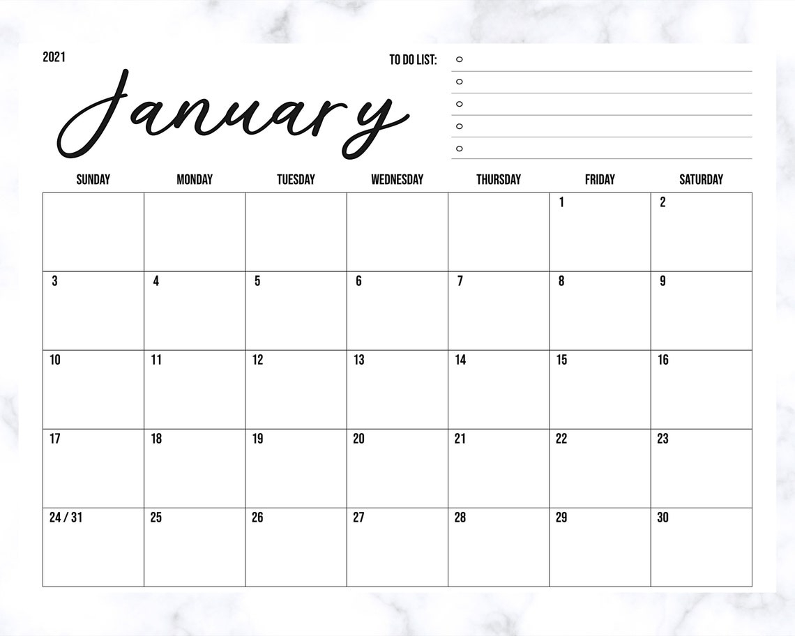2021 Printable Calendar 8 5 X 11 Inch Blank Calendar Etsy 1