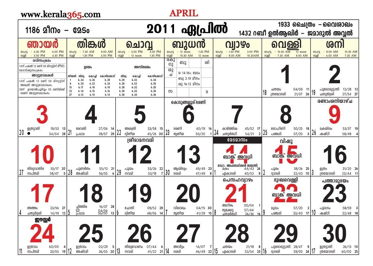 2022 April Malayalam Calendar Towhur