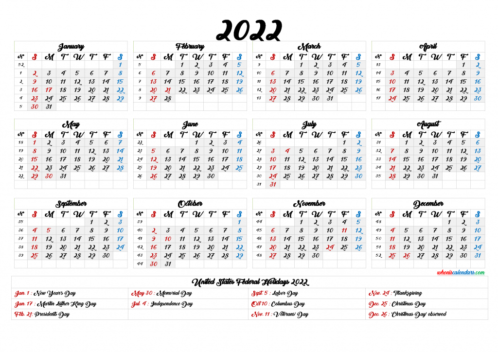 2022 Calendar With Week Numbers Printable 6 Templates