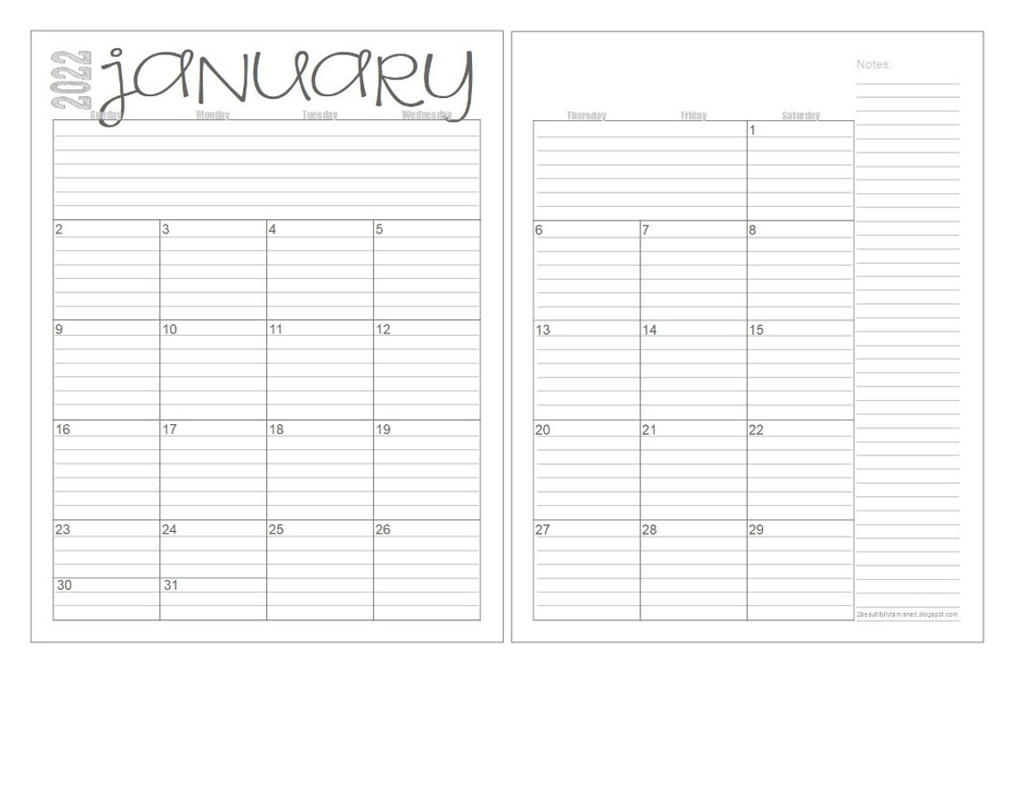 2022 Monthly 2 Page Lined Calendars 8 5×11 Jan Dec Etsy