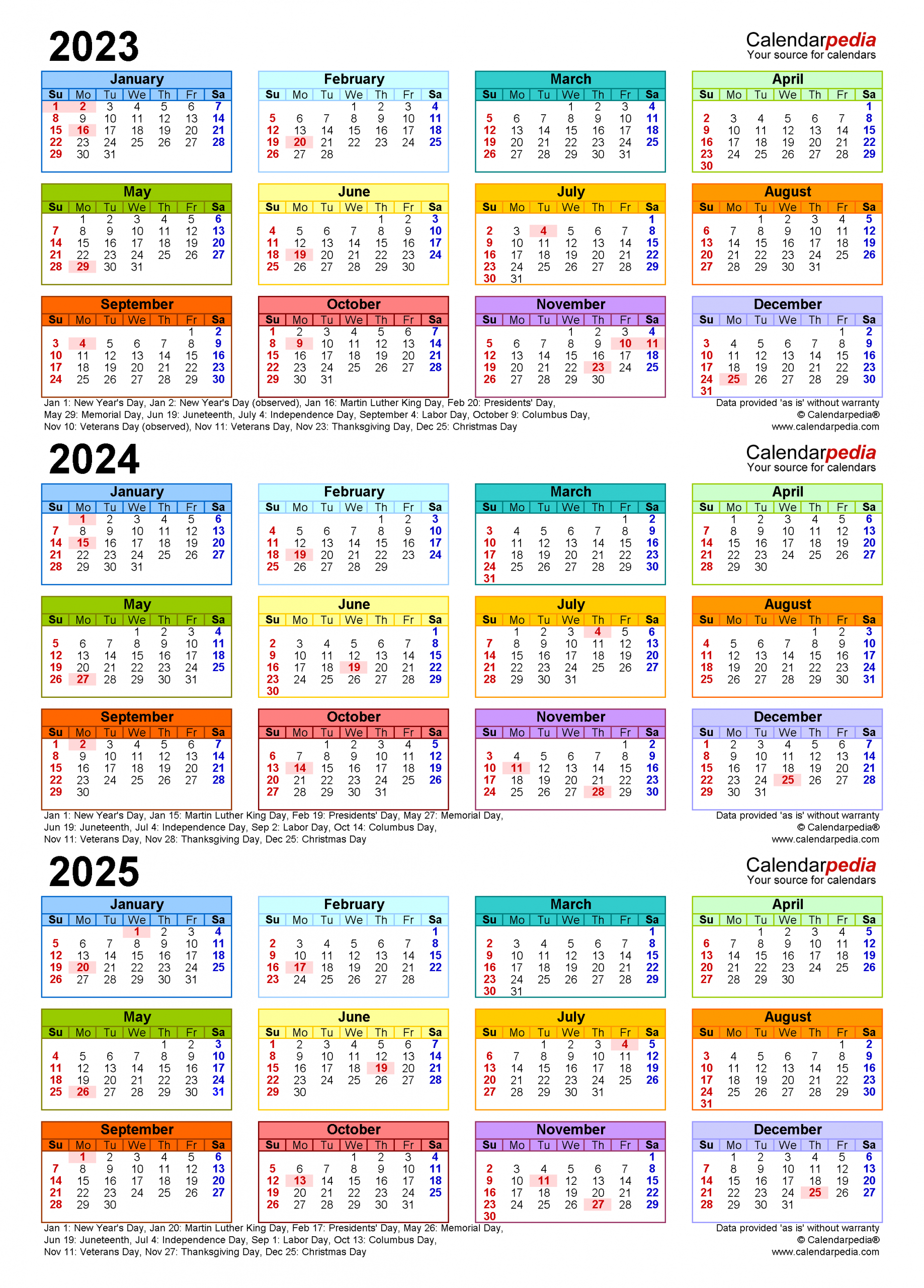 2023 2025 Three Year Calendar Free Printable Excel Templates