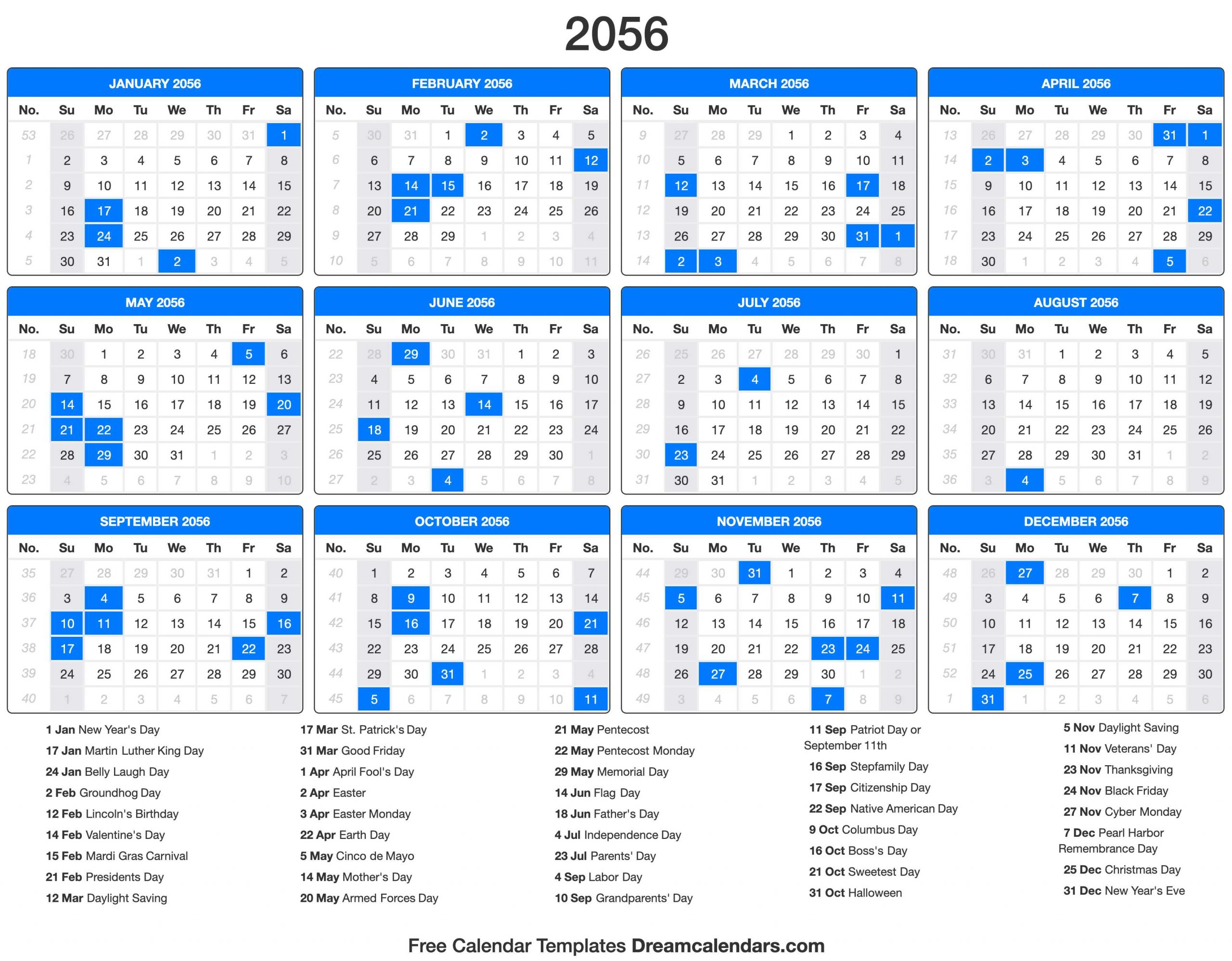 2056 Calendar