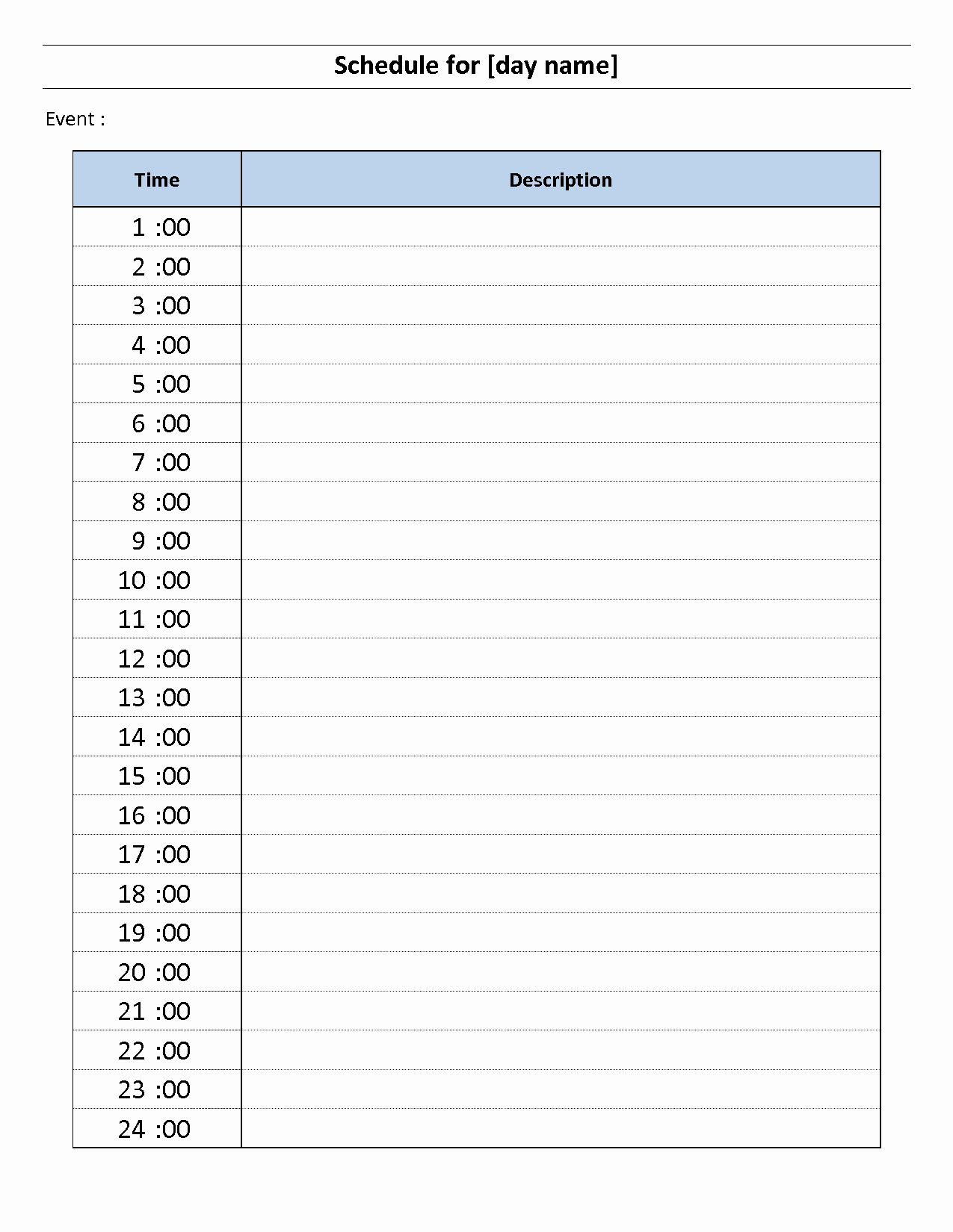 24 hour planner template in 2020 daily schedule template