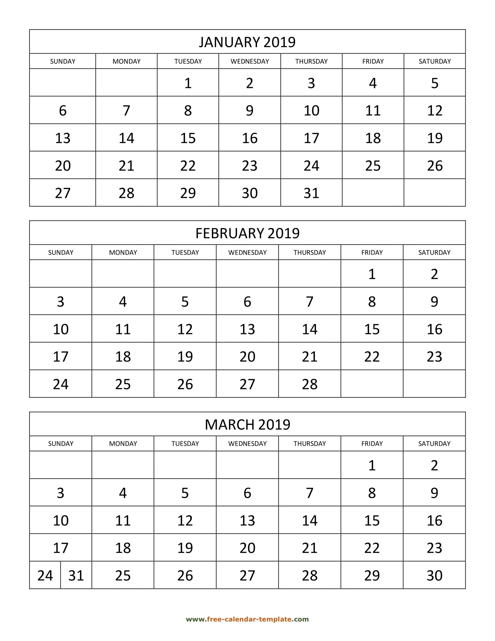 3 Month Calendar Template