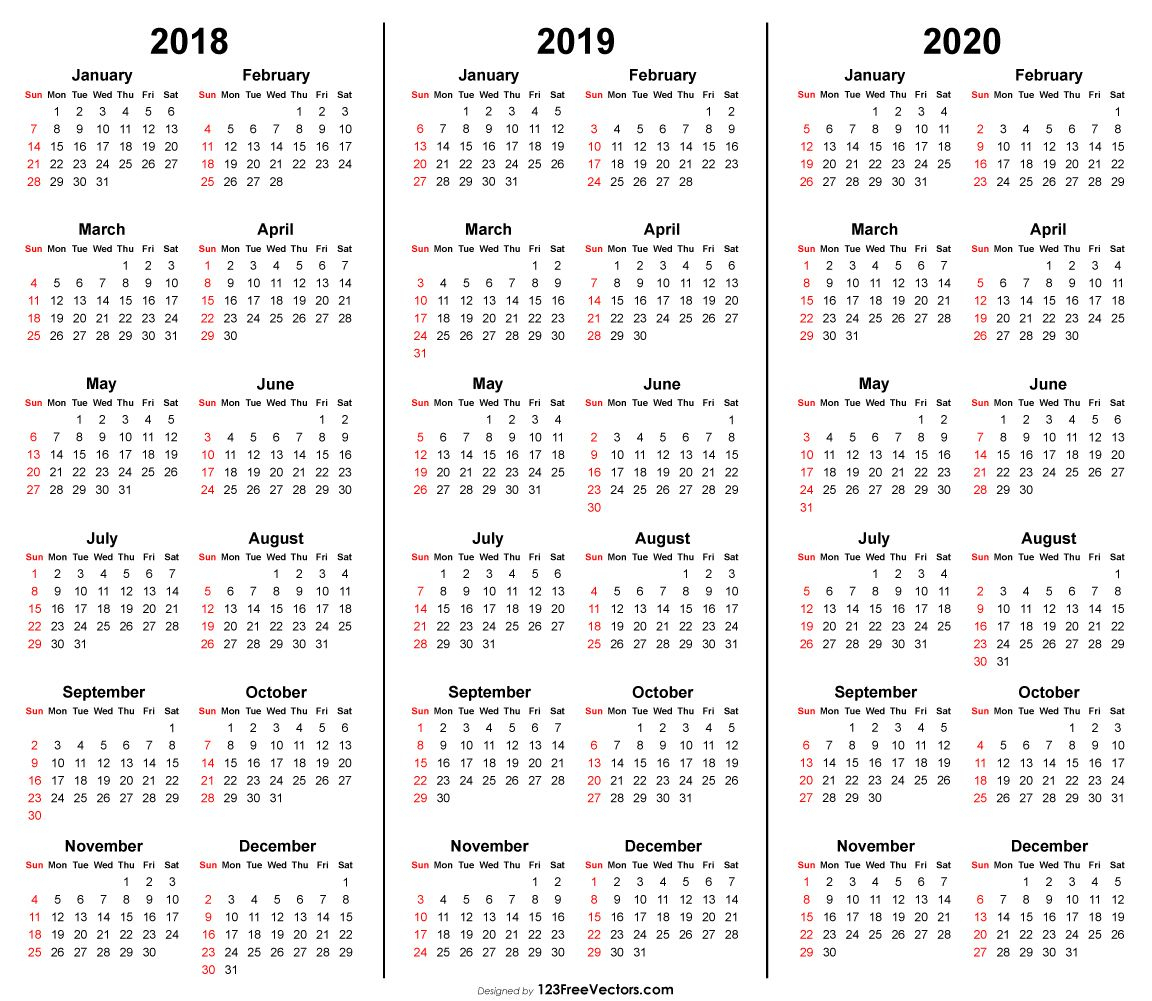 3 Year Calendar 2018 2019 2020 Printable Calendar Printables Calendar Template Printable
