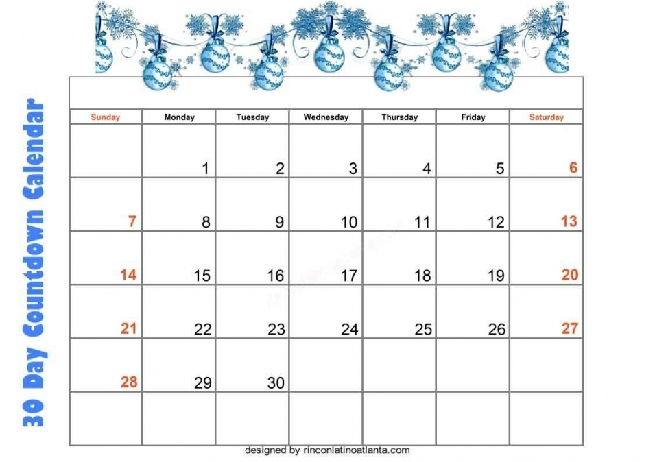 30 Day Countdown Calendar Printable Free Letter Templates