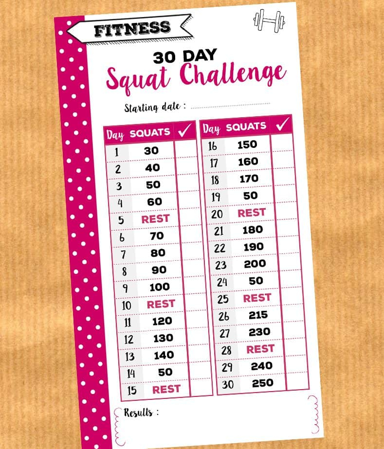 30 Day Squat Challenge Free Printable Insert For Personal 1
