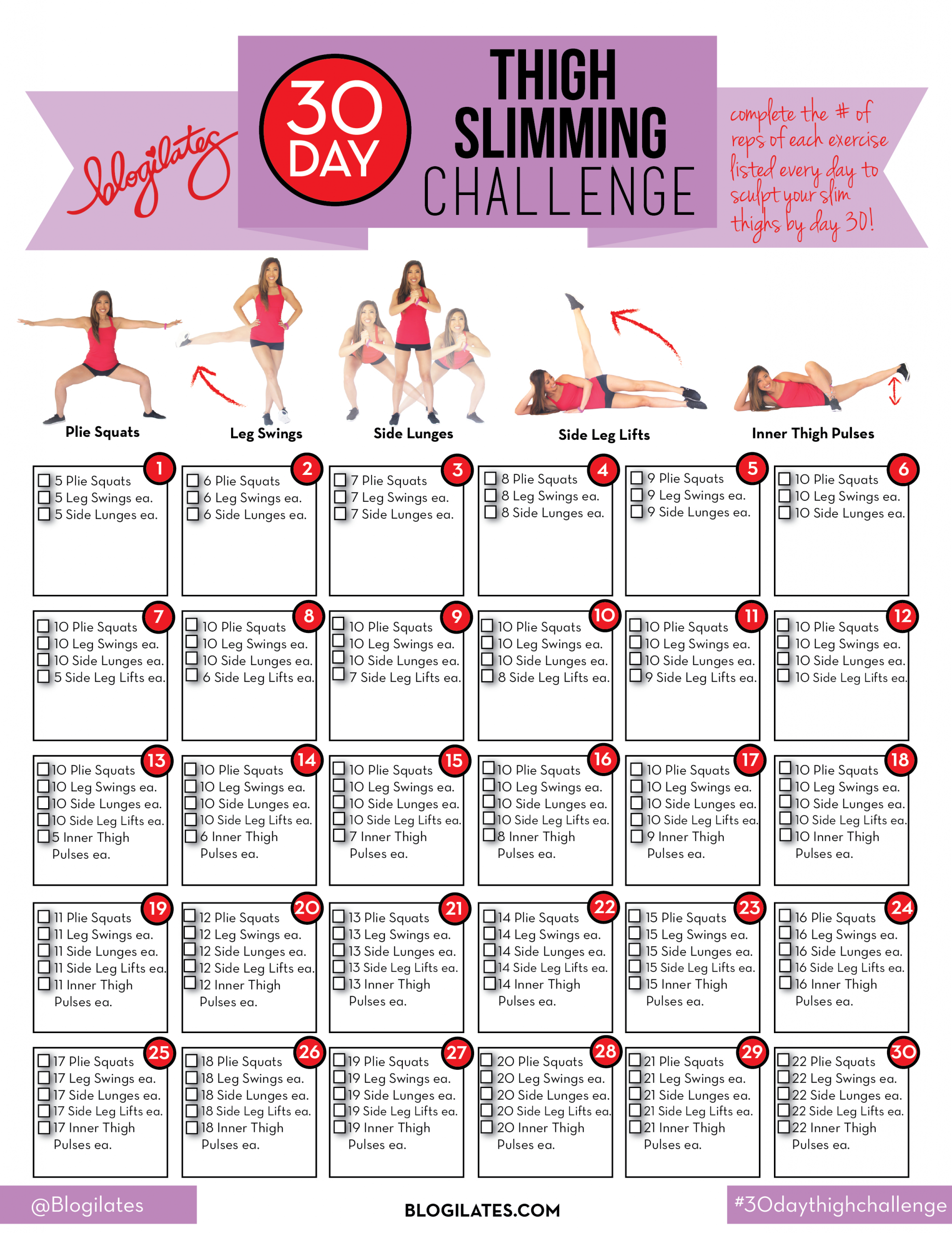 30 Day Thigh Slimming Challenge Blogilates Fitness