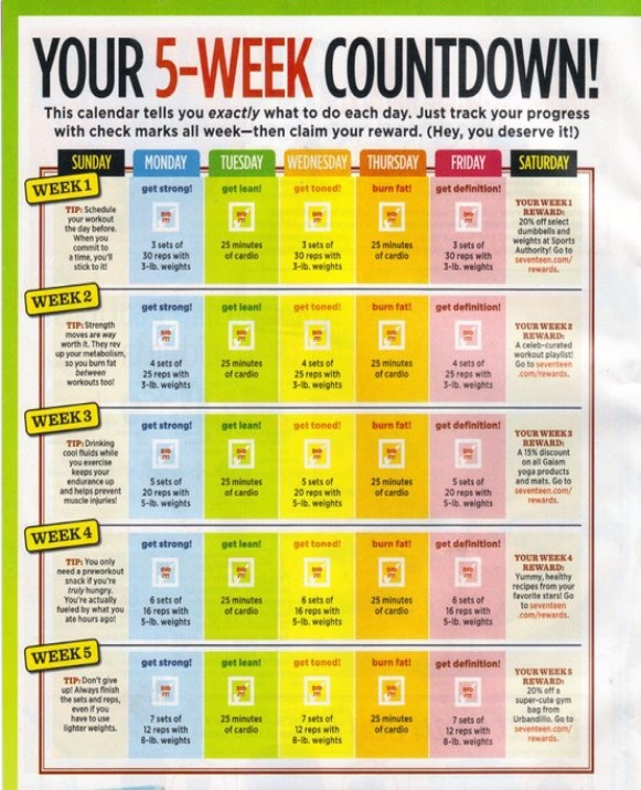 5 Week Countdown Weekly Workout Plans Weekly Workout