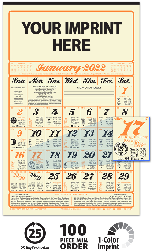 6 Sheet Almanac Calendar Antique Cream Paper 11×17 1
