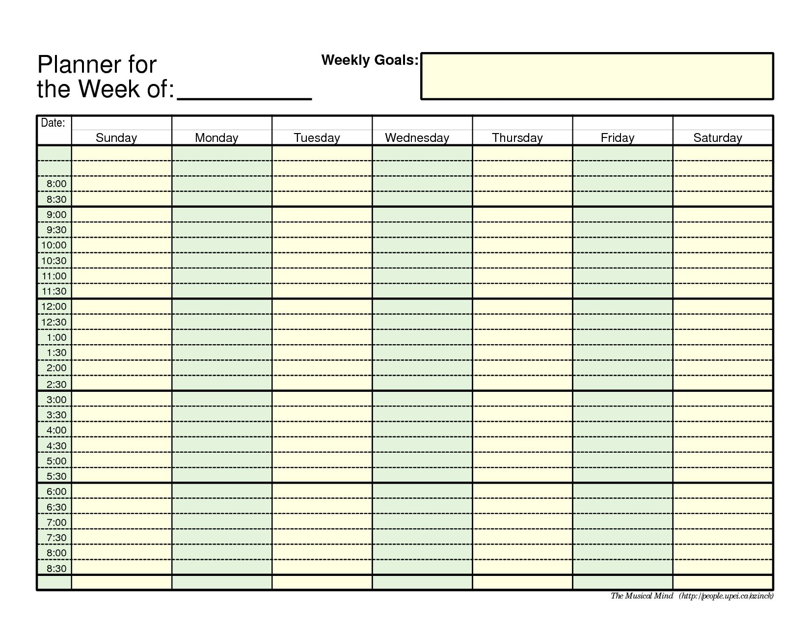 7 Day Monthly Calendar Free Weekly Planner Templates
