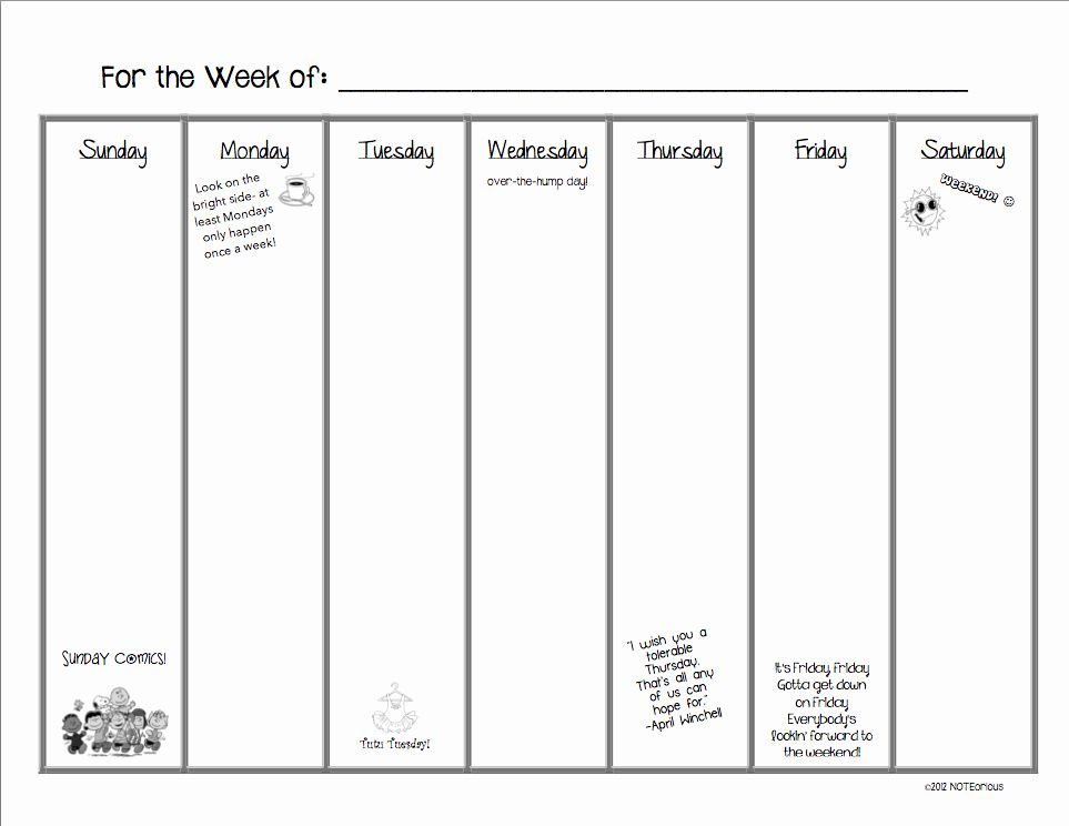 7 day week schedule template elegant calendar printable