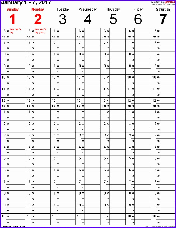 7 Weekly Calendar Excel Template Excel Templates Excel