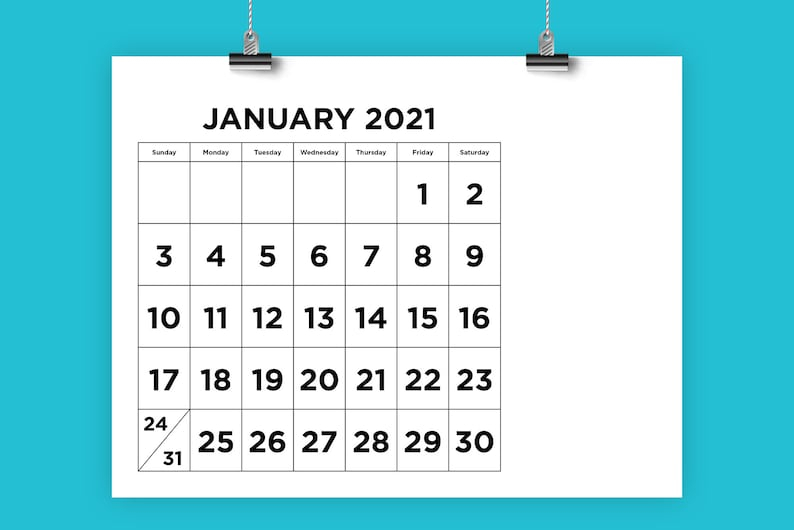 8 5 X 11 8 5 X 8 Inch 2021 Calendar Template Instant Etsy