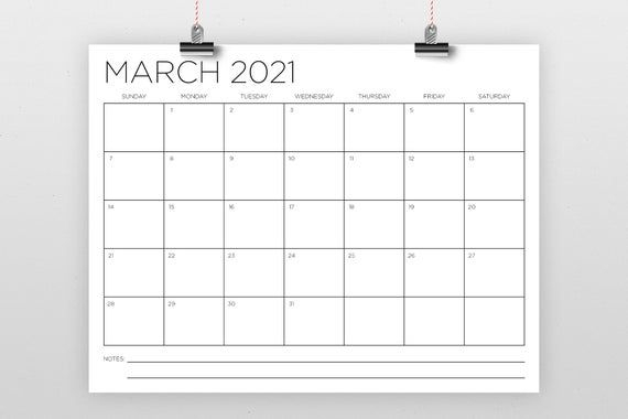 8 5 X 11 Inch 2021 Calendar Template Instant Download