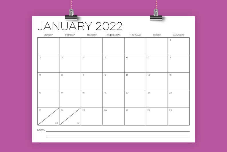 8 5 x 11 inch 2022 calendar template instant download etsy 2