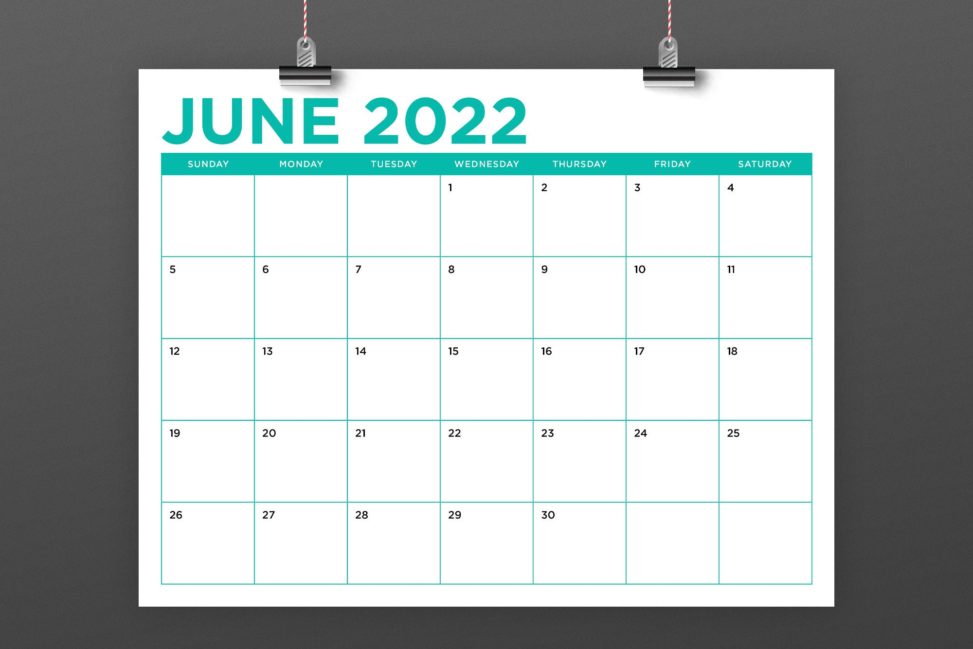 8 5 X 11 Inch Color 2022 Calendar Template Instant 1