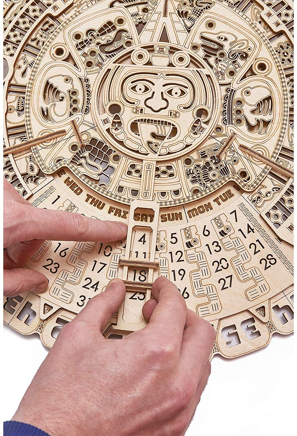 a beautiful wooden mayan calendar mechanical puzzle
