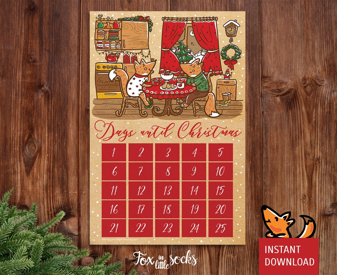 Advent Calendar Christmas Countdown Printable Pdf Days