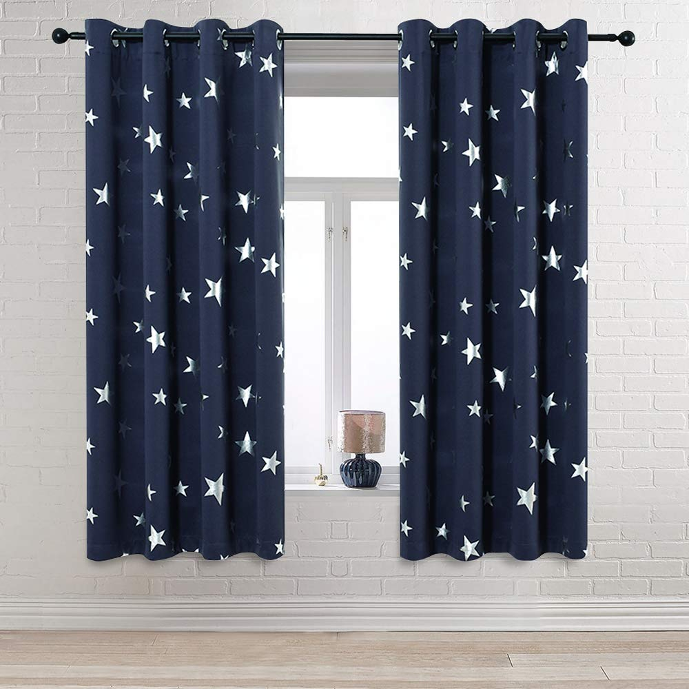 Anjee Navy Blue Star Print Blackout Curtains 63 Inch For