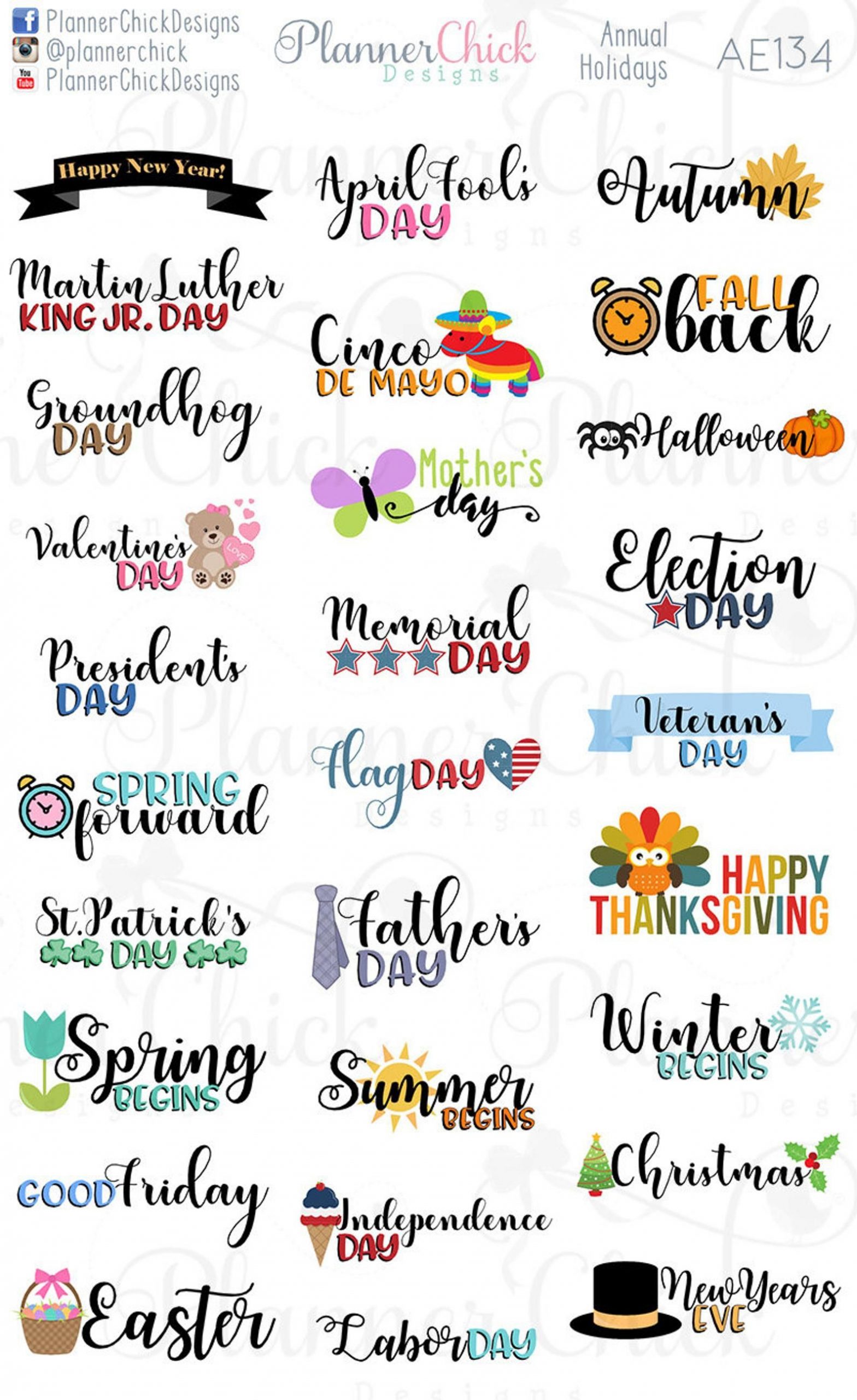 annual holidays planner stickers etsy printable