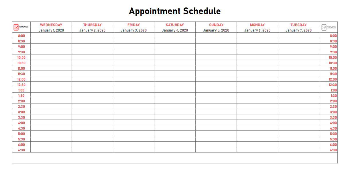 Appointment Schedule Template For Excel Daily Weekly