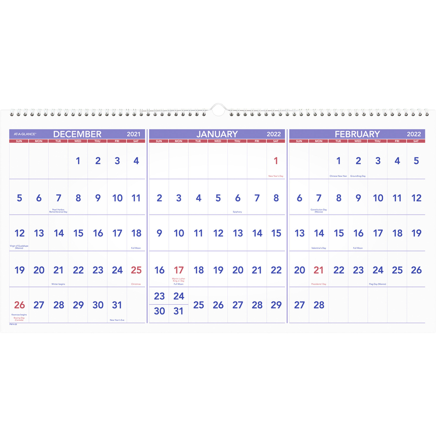 At A Glance 3 Month Horizontal Wall Calendar Julian