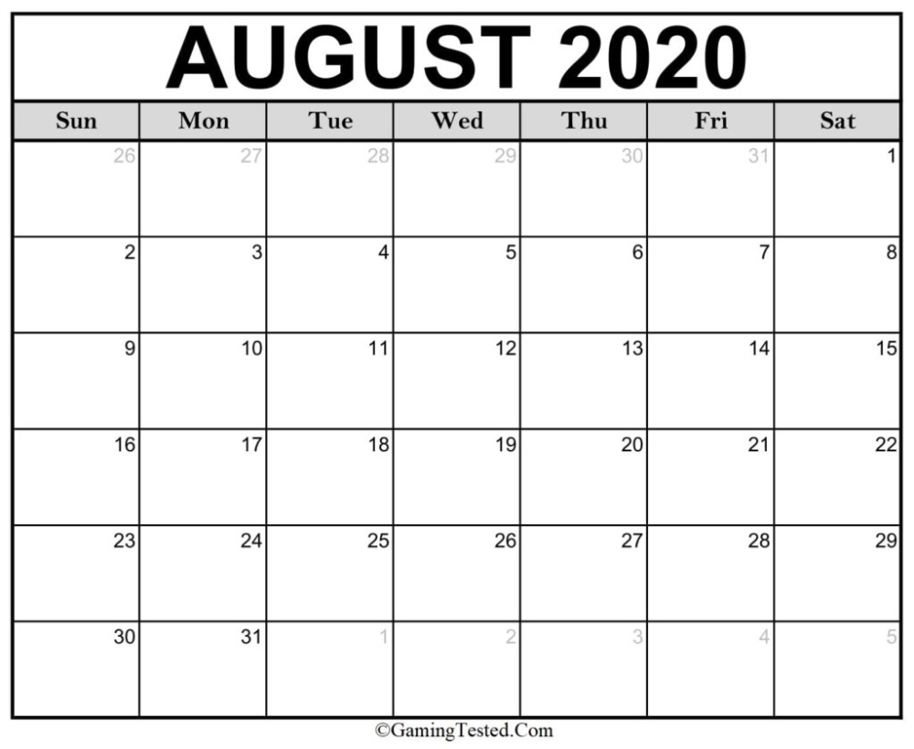 august 2020 calendar printable last month of summer 12