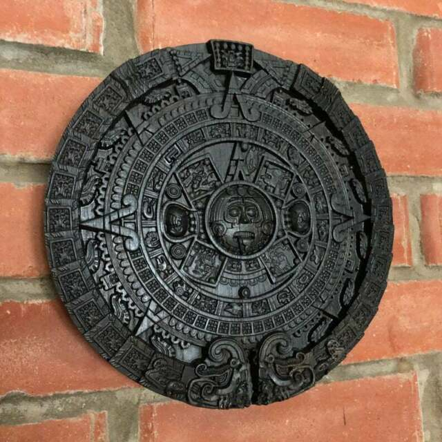 Aztec Mayan Calendar Carved Wood 9 1 2 Diameter Wall