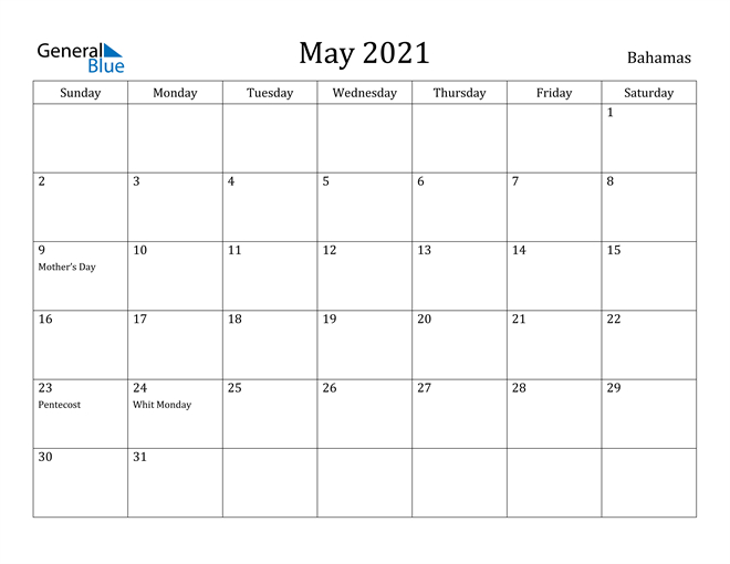 Bahamas May 2021 Calendar With Holidays