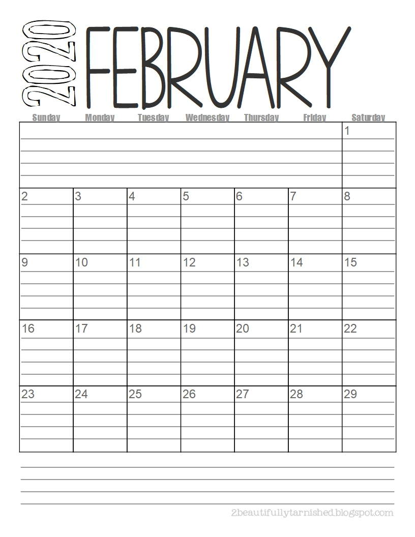 Beautifully Tarnished Free 2020 Lined Monthly Calendars 1
