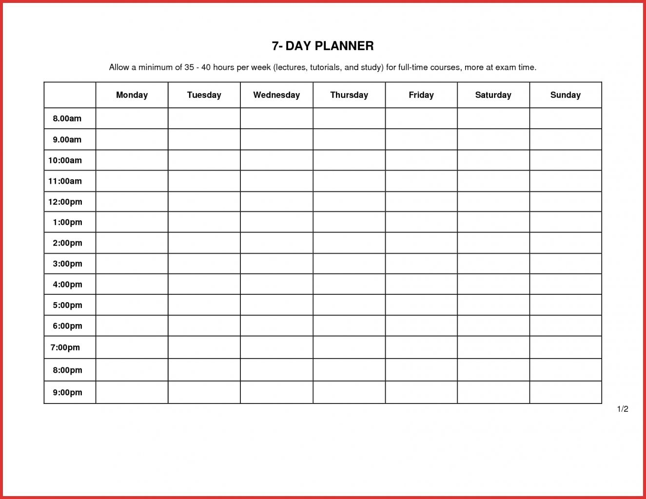 blank 7 day calendar to print weekly calendar template