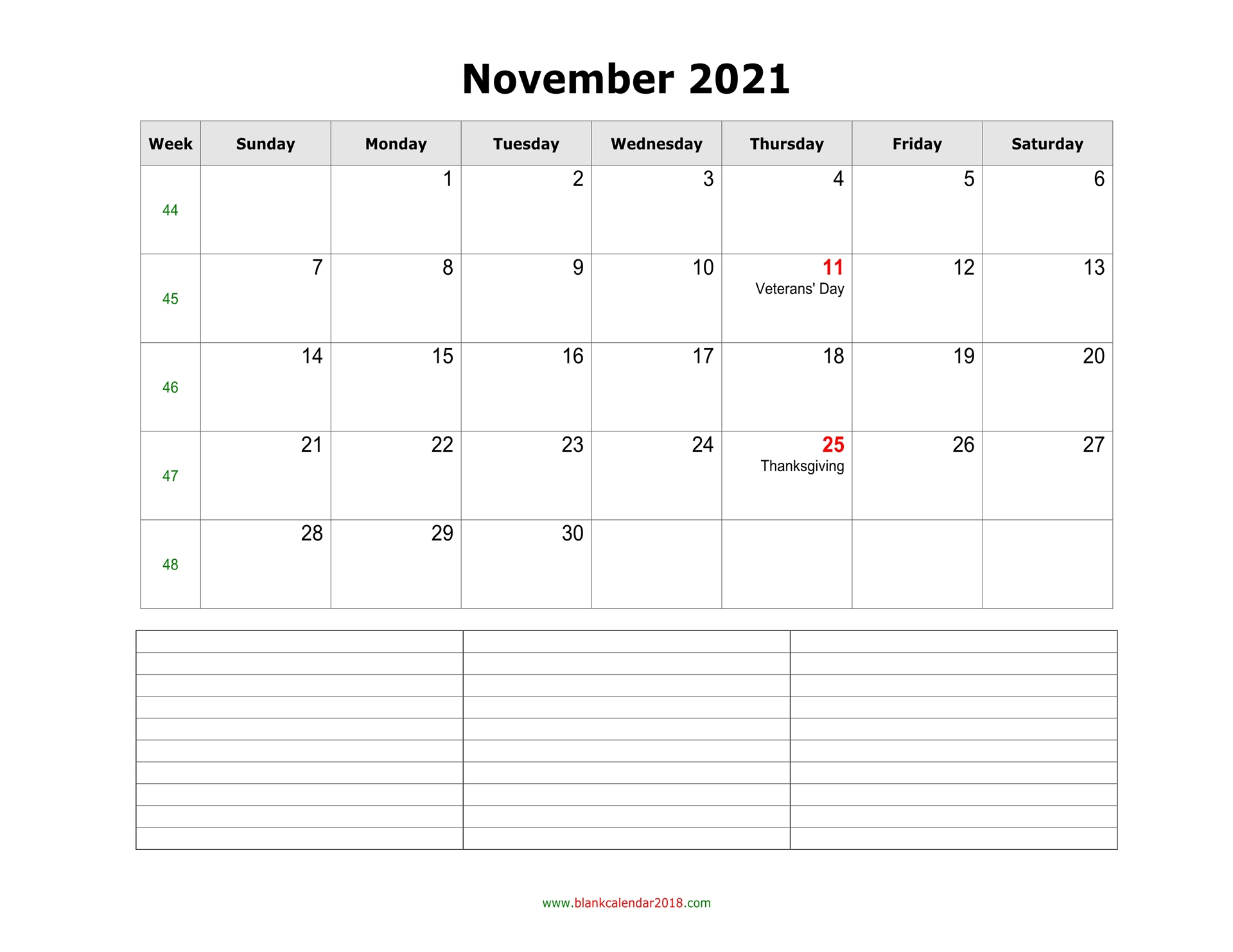 Blank Calendar For November 2021