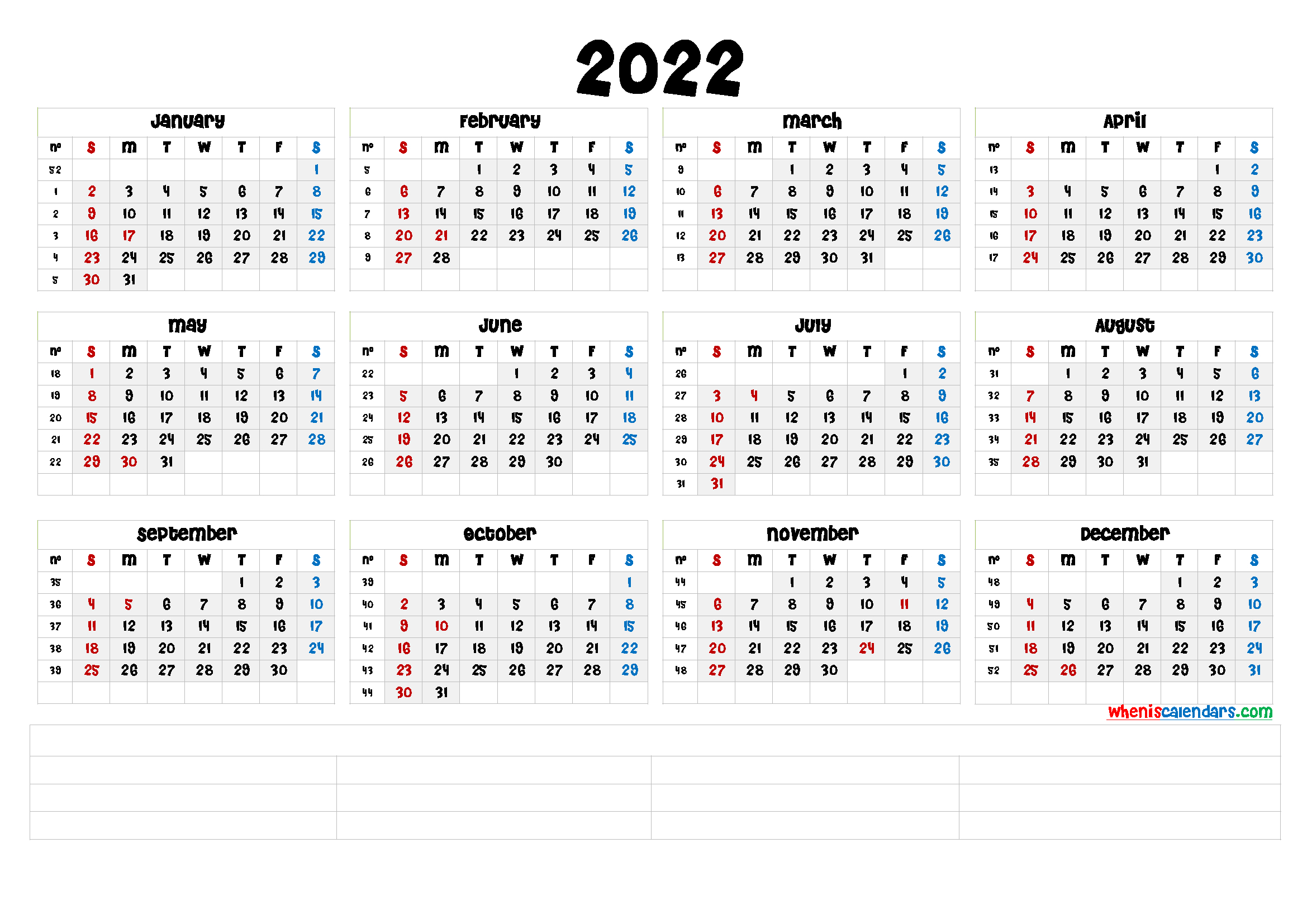 Blank Calendar Template 2022
