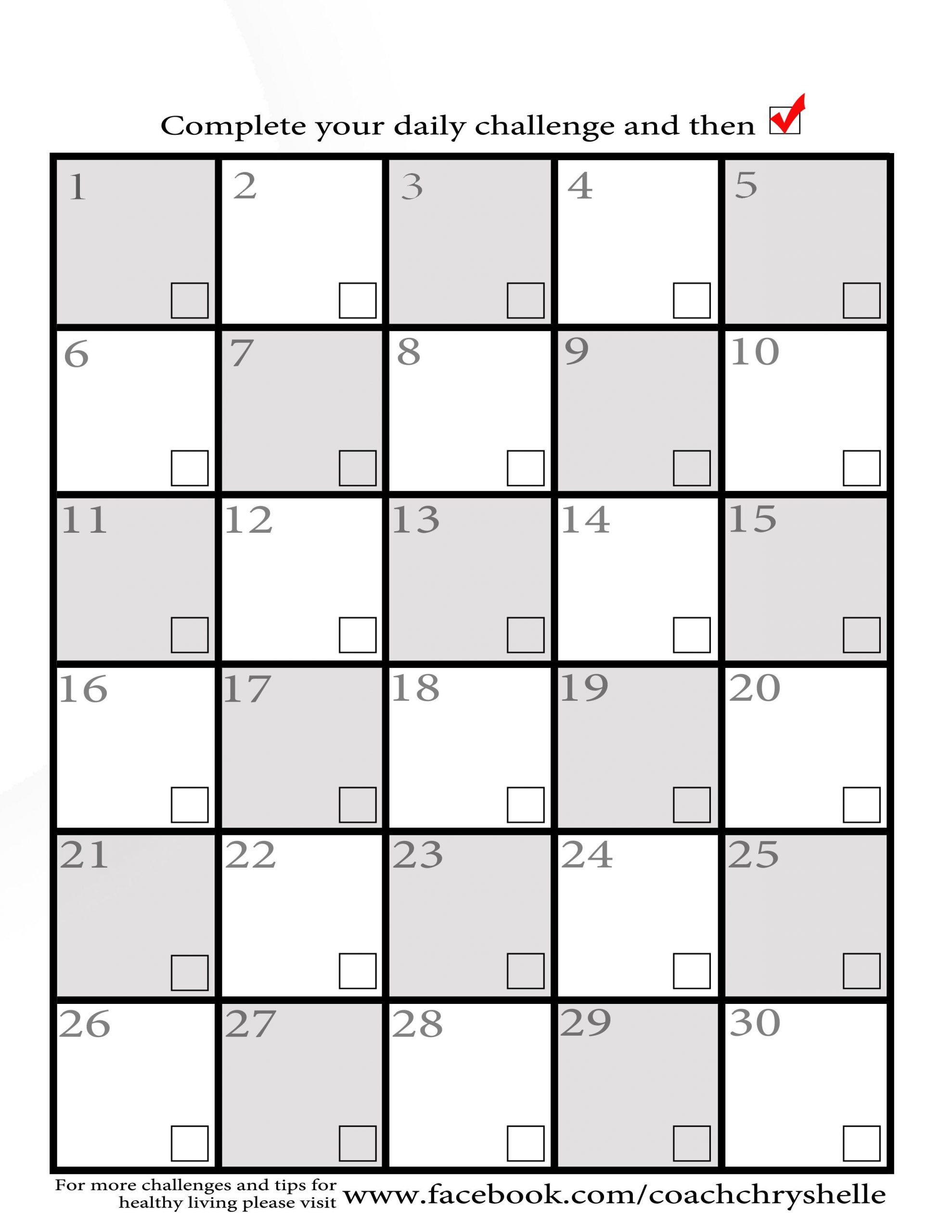 Blank Challenge Workout Meal Planning 30 Day Worksheet
