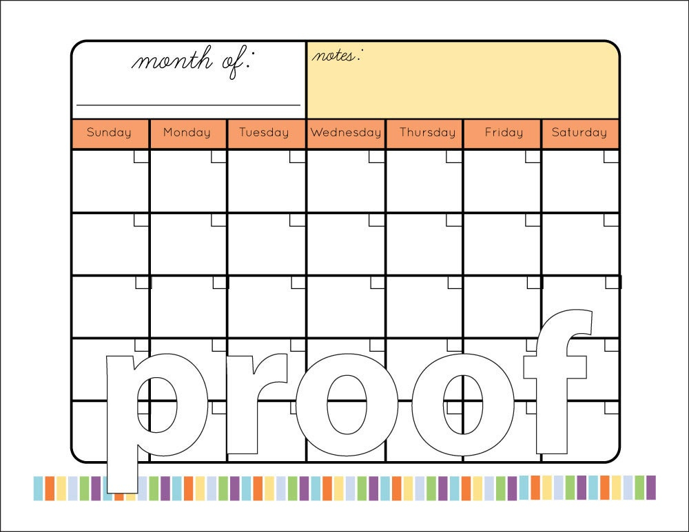 Blank Monthly Calendar Printable 8 5 X 11 Inch Digital