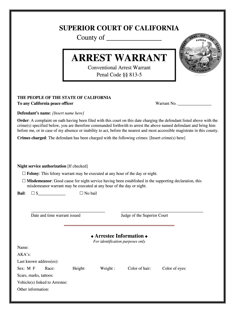ca arrest warrant complete legal document online us