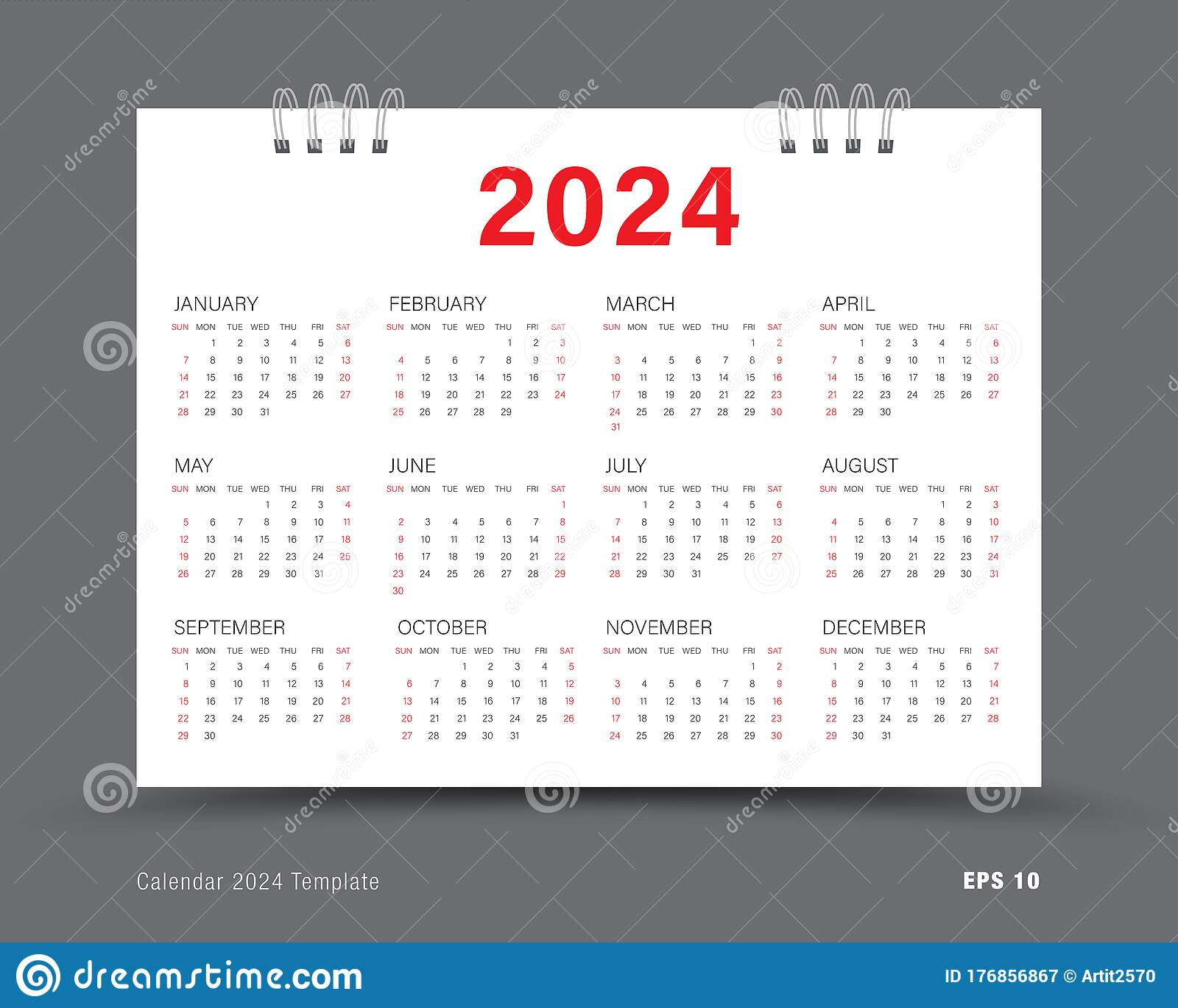 Calendar 2024 Template Layout 12 Months Yearly Calendar