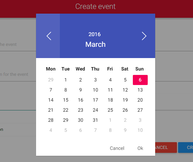 Calendar And Datepicker Component With Material Design For