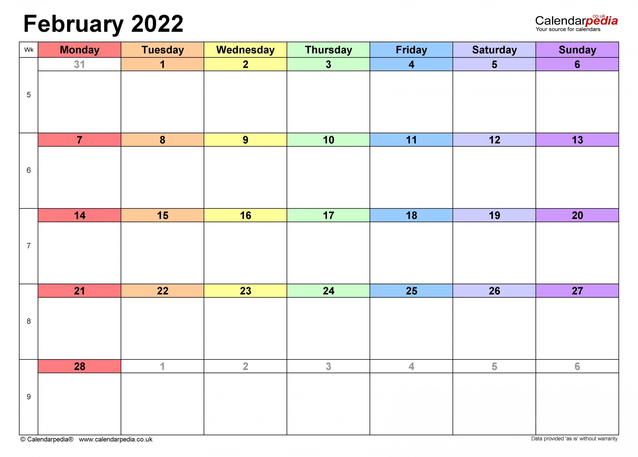 Calendar February 2022 Uk With Excel Word And Pdf