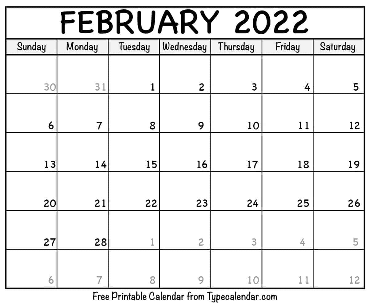 Calendar For Feb 2022 February 2022 Calendar