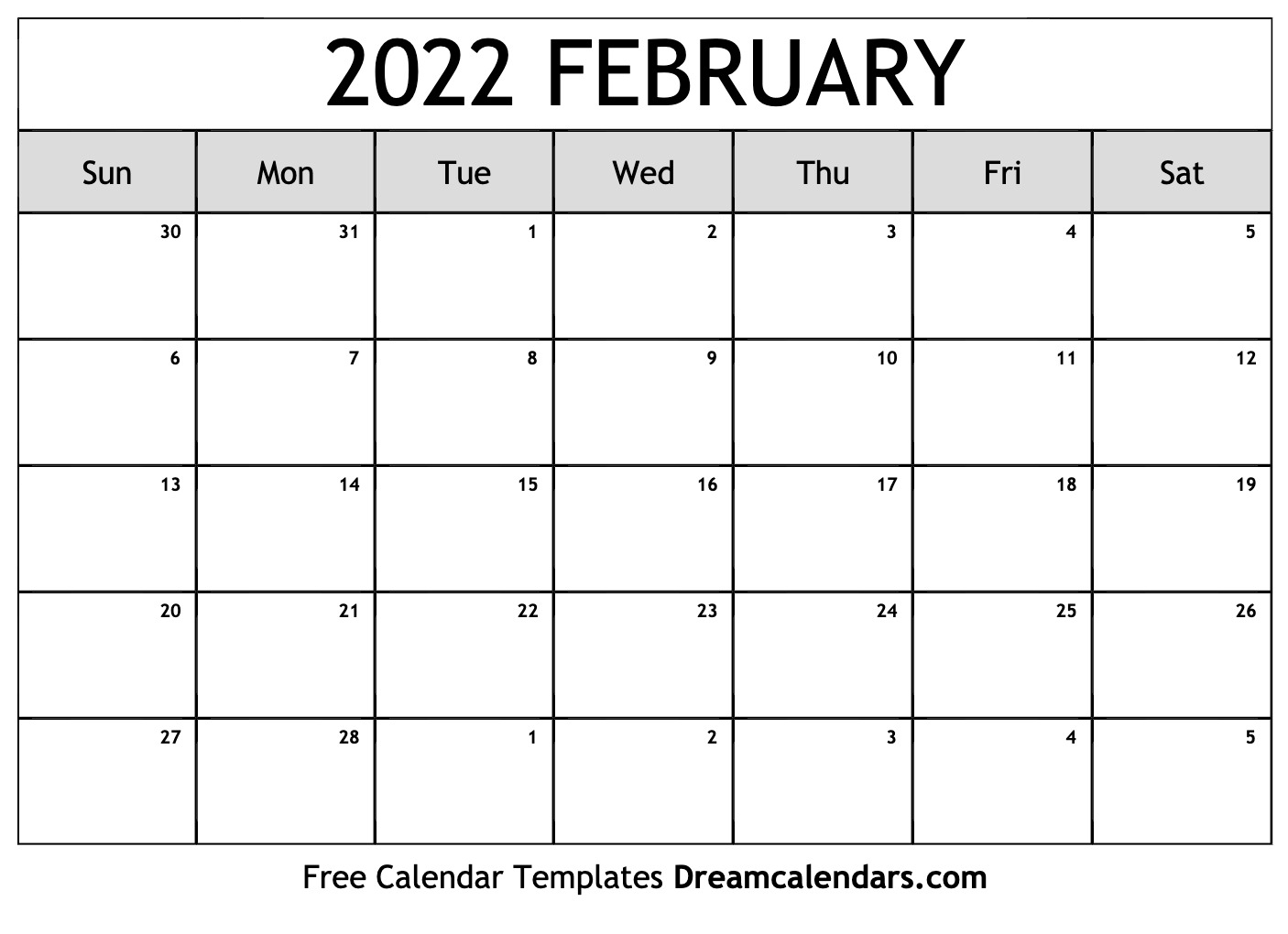 calendar of 2022 february