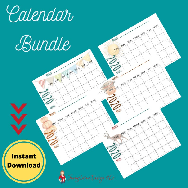 Calendar Printable Instant Download 8 5 X 11 Inches Etsy